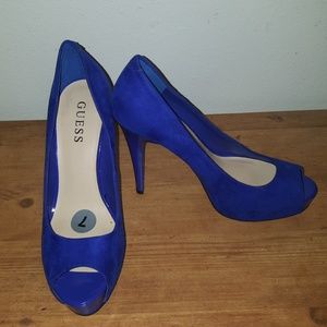 Blue Suede Guess Heels